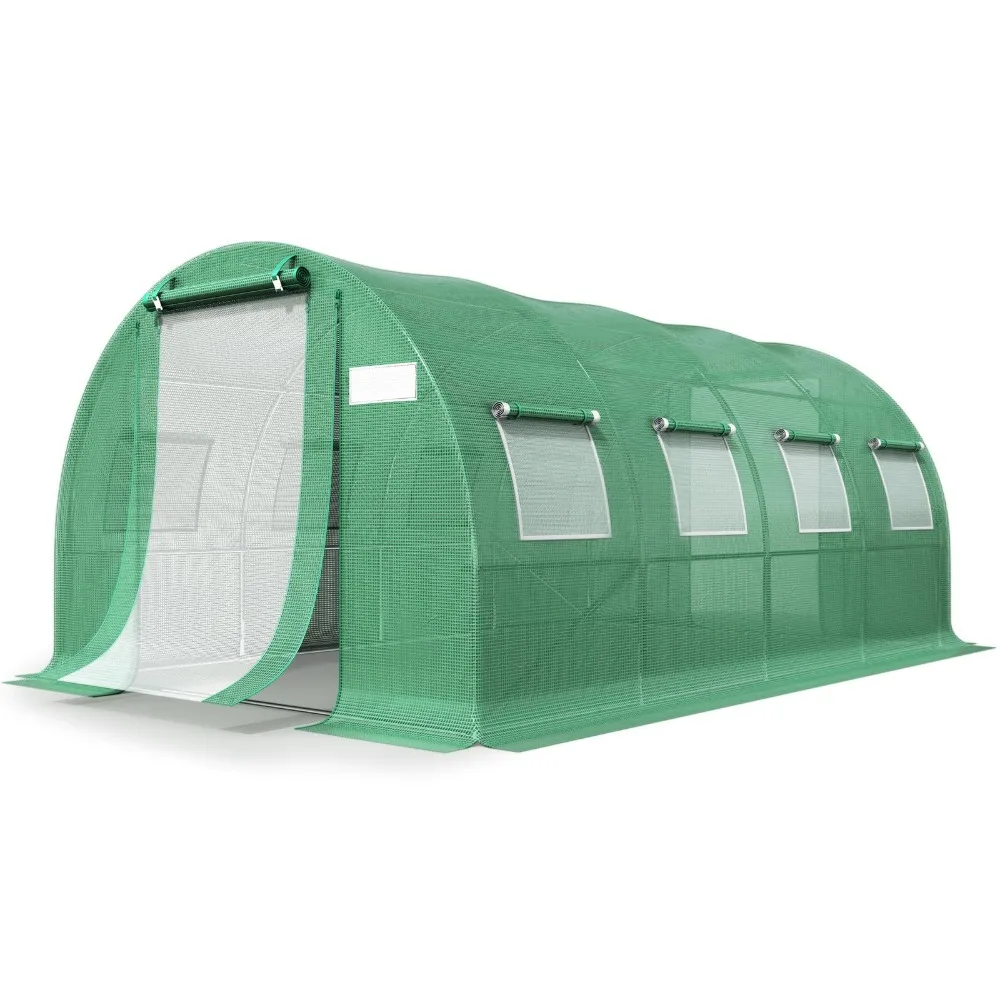 

Large Walk-in Greenhouse for Outdoors, Heavy Duty High Tunnel Green House with PE Cover 2 Zipper Screen Doors