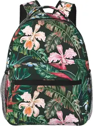 Tropical Exotic Flower Palm Leaf Orchid Lightweight Laptop Backpack for Women Men College Bookbag Casual Daypack Travel Bag