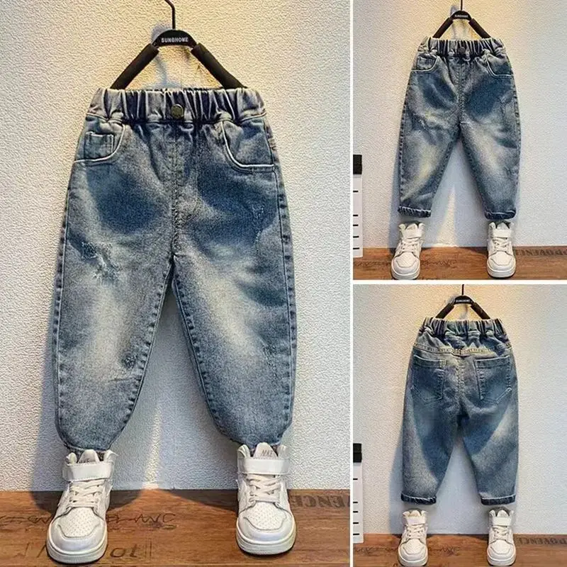 1-11 Years Boys Hole Jeans Kids Loose Elastic Waist Denim Pants for Boys Letter Harem Trousers Toddler Baby Pant 4 5 6 7 8 9 10