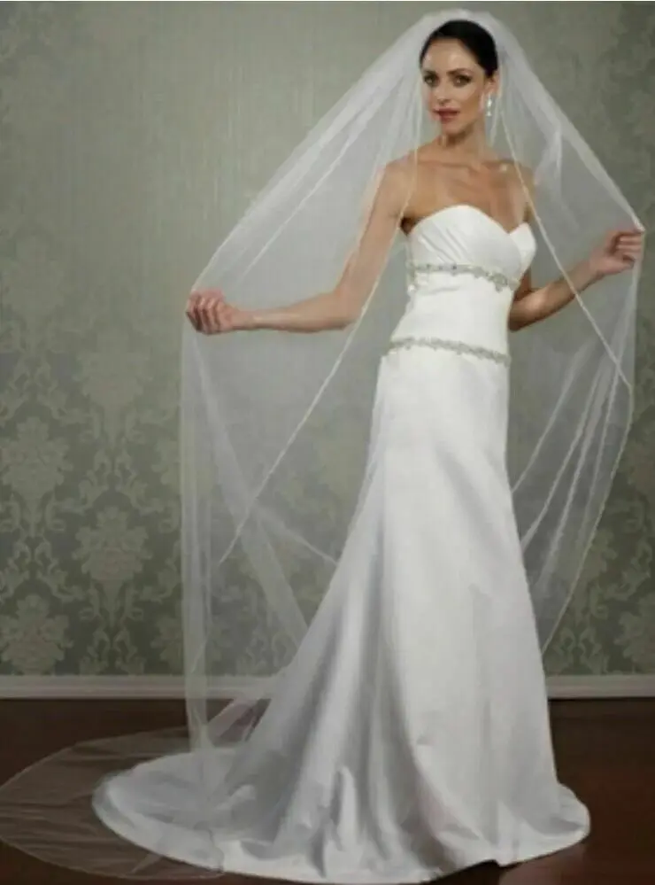 Brides Bridal Ivory/White Cathedral Veil 1Tier Crystal Rhinestone Edge with Comb