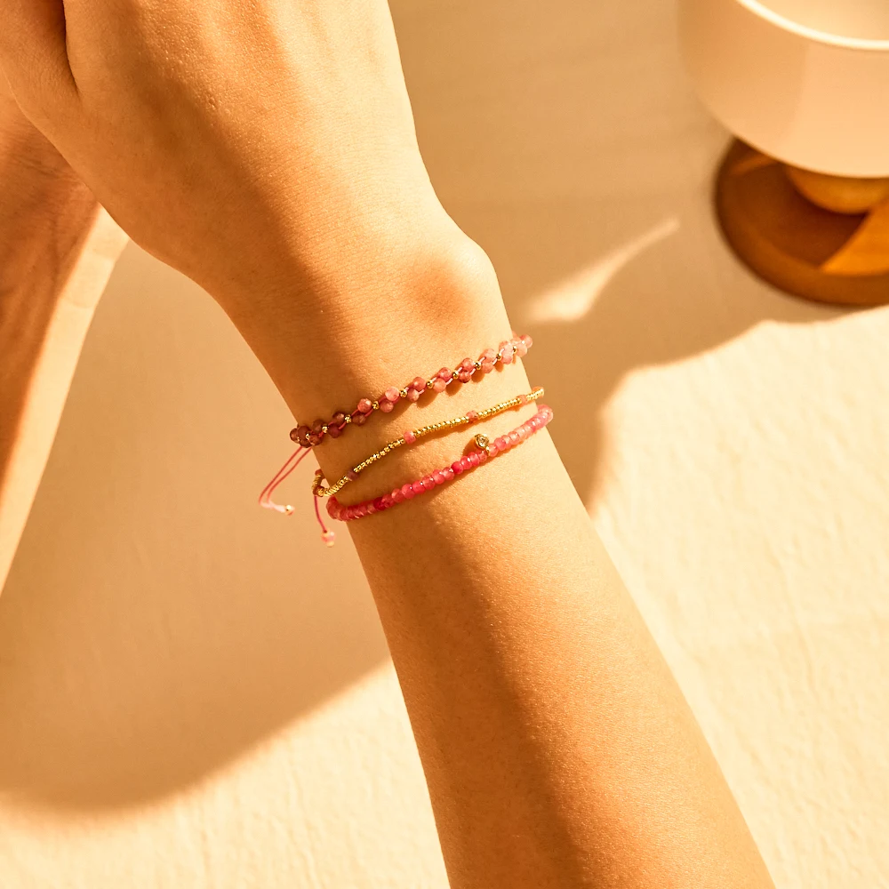 ZMZY Pink Rubellite Stone Bracelet Vintage Natural Stone Jewelry Elegant Beaded Hand Rope Women Boho Wrap On Hand Pink Crystal