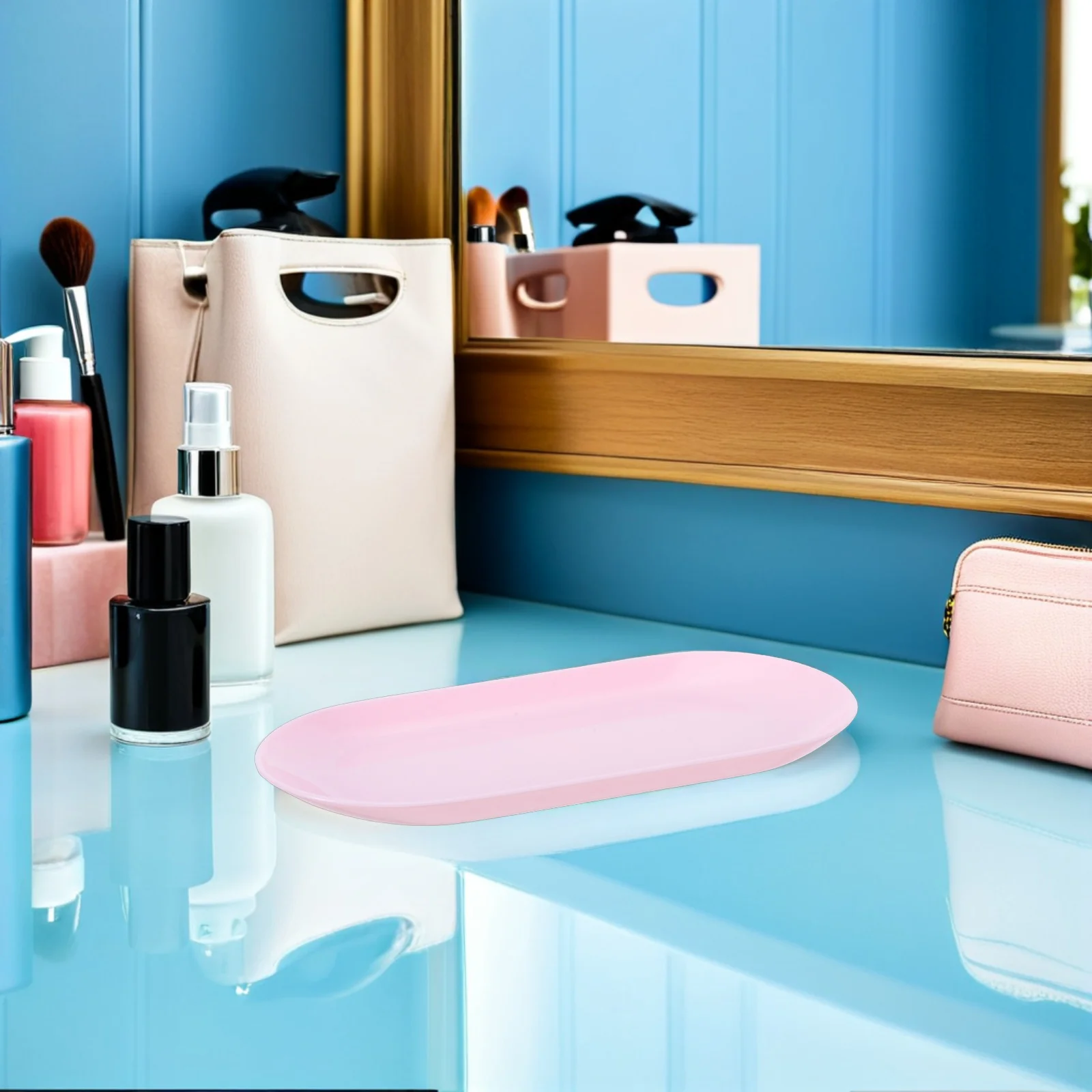 

8pcs Jewelry Tray Oval: Plastic Small Vanity Tray For Women Jewelry Organizer Ring Holder Earring Dish Storage Plate Pink