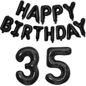 أسود عيد ميلاد سعيد رقم أوراق بالونات الكبار أطفال حفلات زينة صبي فتاة 10 11 14 15 16 18 25 30 35 40 50 60 70 سنة أعلى 6 مبيعات أزياء 60 و 70 - رقم 6