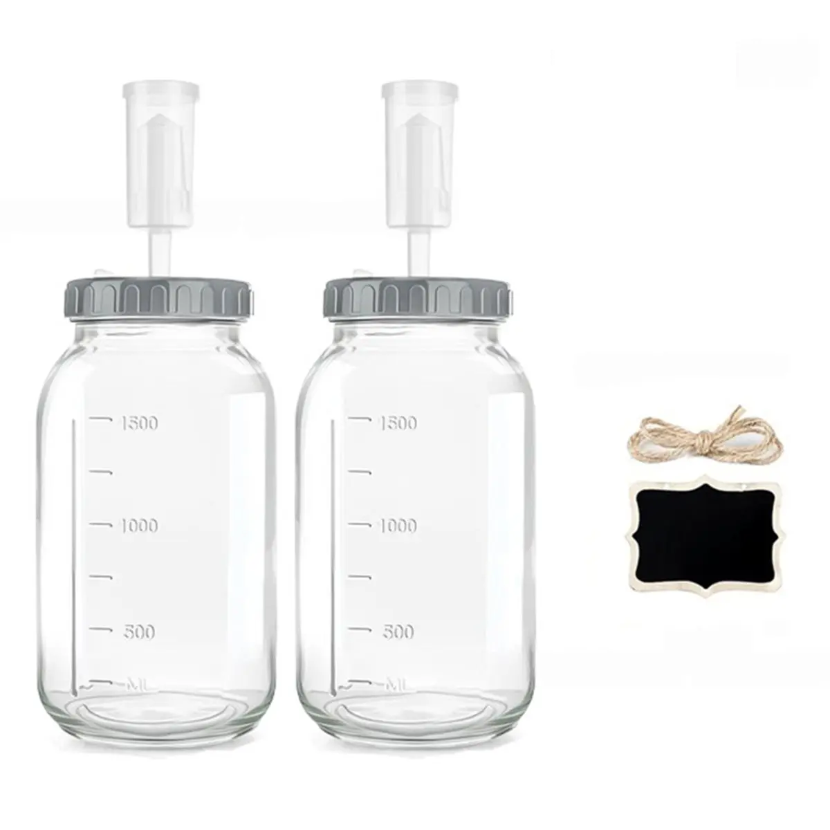 【STABLE QUALITY】Glass Sealed Jar Fermentation Kit with 64oz Jars, Plastic Lids, Airlocks, Silicone Rings, Grommets & Glass Weigh