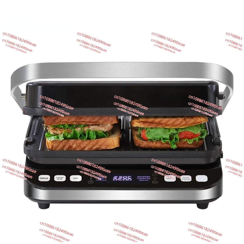 Electric Contact Grill Digital Grill Pan and Press, Optional Waffle Maker Plate, Open 180 Degree Grill