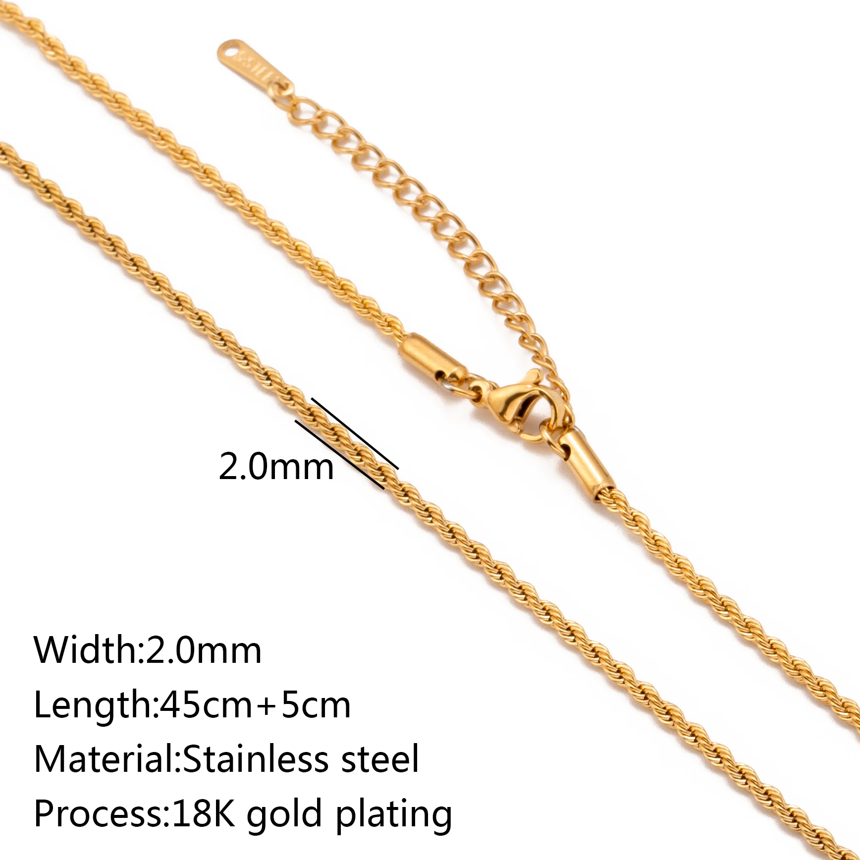 5pc 18K goudkleur PVD verguld roestvrij staal Cuba Cross O Ripple Twisted Chain ketting verstelbare ketting DIY ketting groothandel
