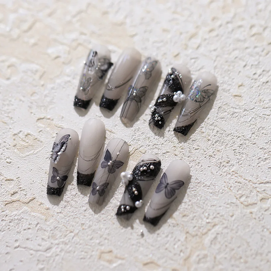 Shinny Black Dark Butterfly Nail Stickers Shell di alta qualità Light Design adesivi decorazione per unghie