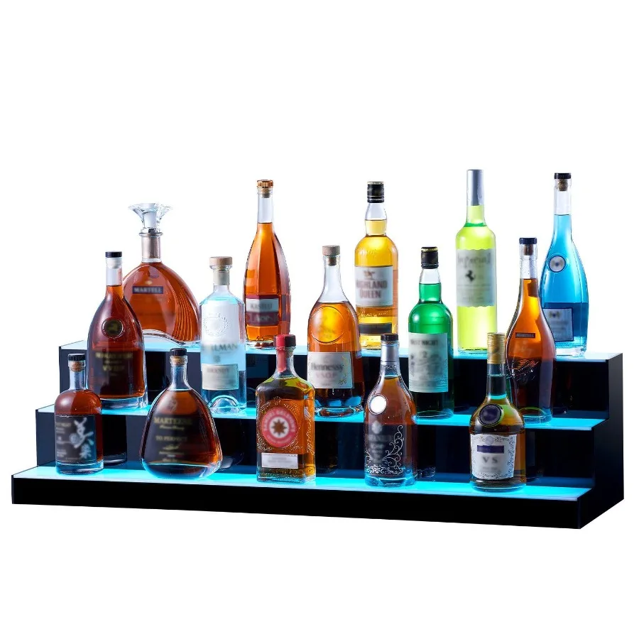 

LED Lighted Liquor Bottle Display 3 Tiers 40 Inches Illuminated Home Bar Shelf with RF Remote App Control 7 Static Colors 14 H
