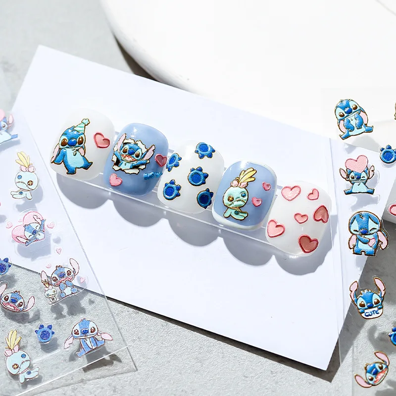 Disney Cute Stitch Mickey Mouse Nail Stickers Nail Art Supplies Disney Princess Dumbo 5D Stickers Nail Art Decoration Nail Parts