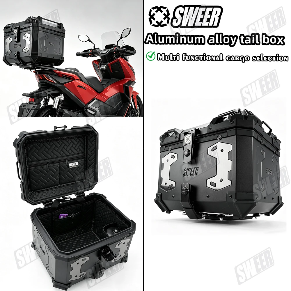 motorcycle aluminum top box 45L rear trunk lockable motorcycle luggage box waterproof helmet storage case universal scooter