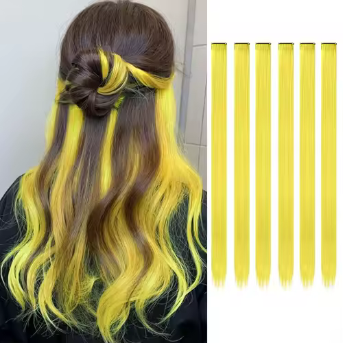 Clip in Hair Extensions Colored Party Highlights 22 inches 6pcs/pack Multi-colors Straight Hair Synthetic Hairpieces Royal Blue - Image 33