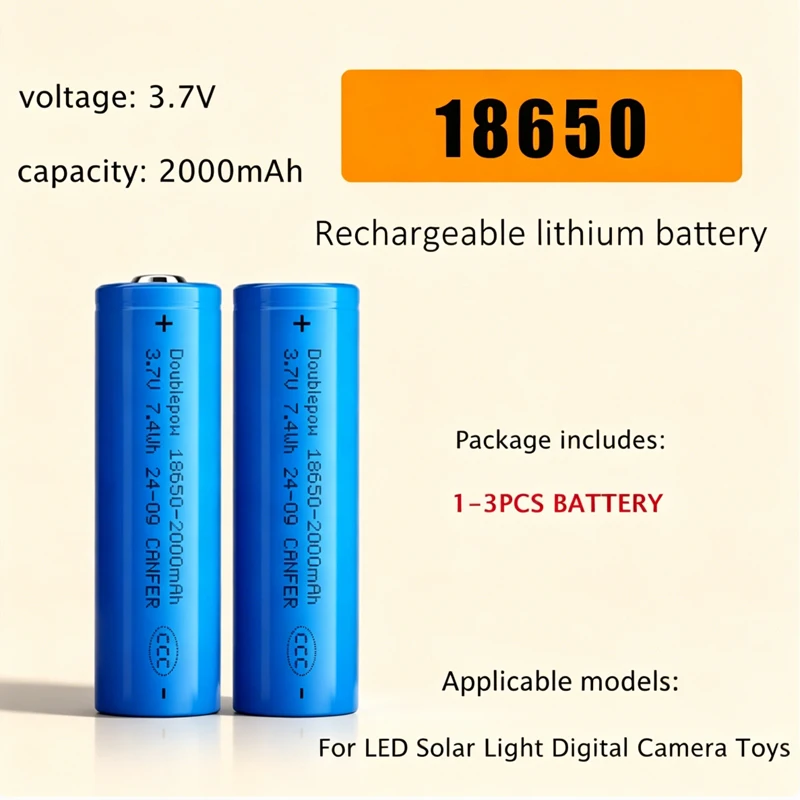 3.7V 2000mAh 18650 Battery Rechargeable Lithium-ion Batteries for Electric Toy Loudspeaker Flashlight LED Medical Equipment