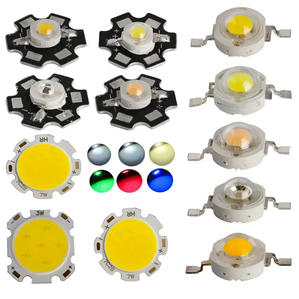 Pop 10x 1W 3W 5W 7W LED SMD COB Chip With Star PCB High Power Beads White Light Spotlight Down Light Lamps