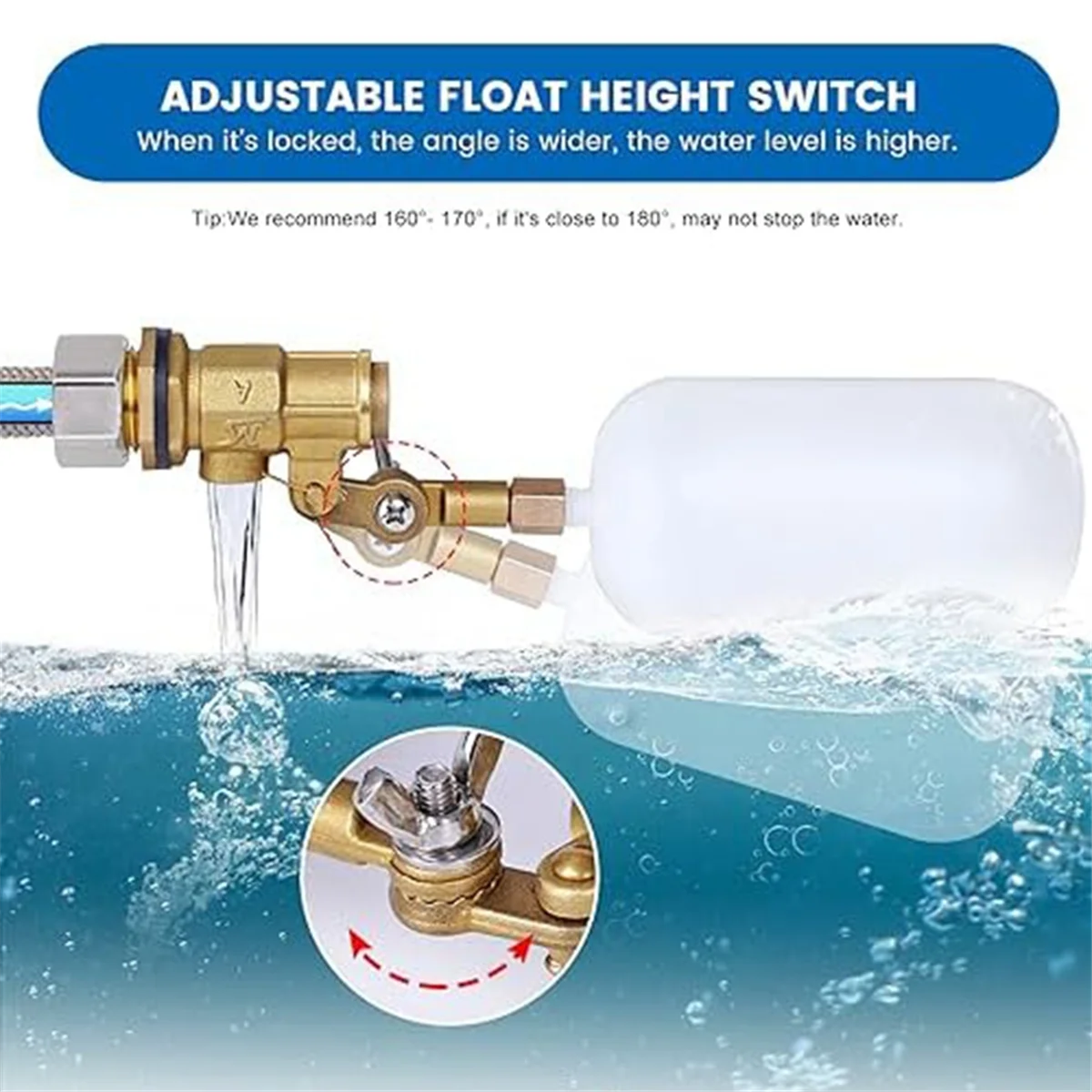 1/2 Inch Float Valve, Water Float Valve for Pond Float Valve Shutoff Auto Fill, for Livestock Tanks, Aquariums