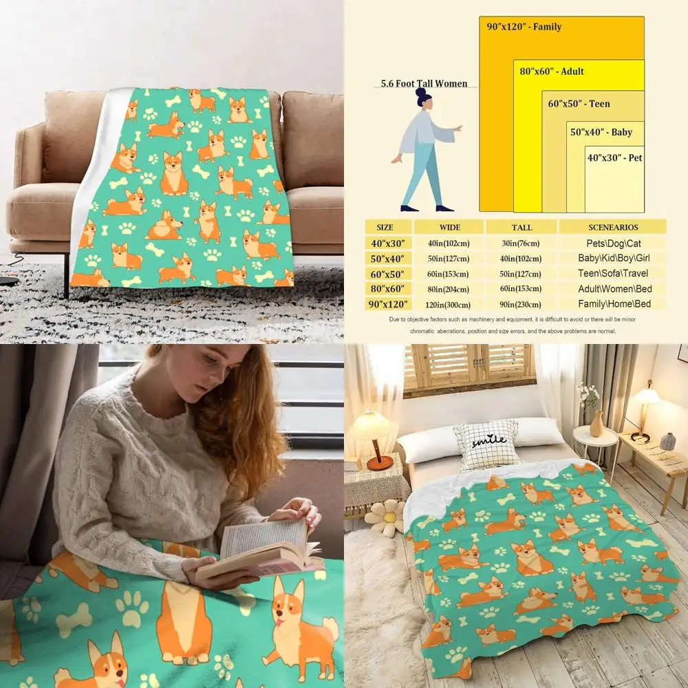 

Orange Lightweight Flannel Fleece Corgi Blanket, Soft and Cozy Throw for Dog Lovers, Perfect Corgi Gifts for Women