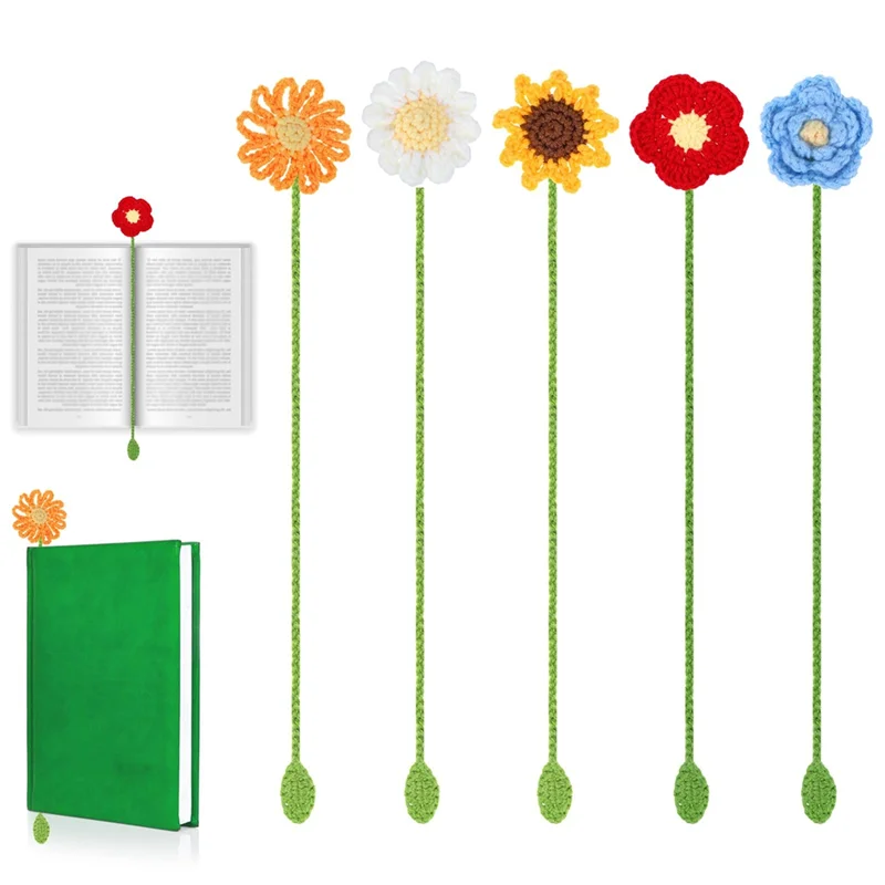 【Flash-Deal!】5 PCS Crochet Bookmarks Crochet Bookmarks Flowers Kit Handmade Knitted Cute Colorful Daisy Flower Kit For Adults Ki