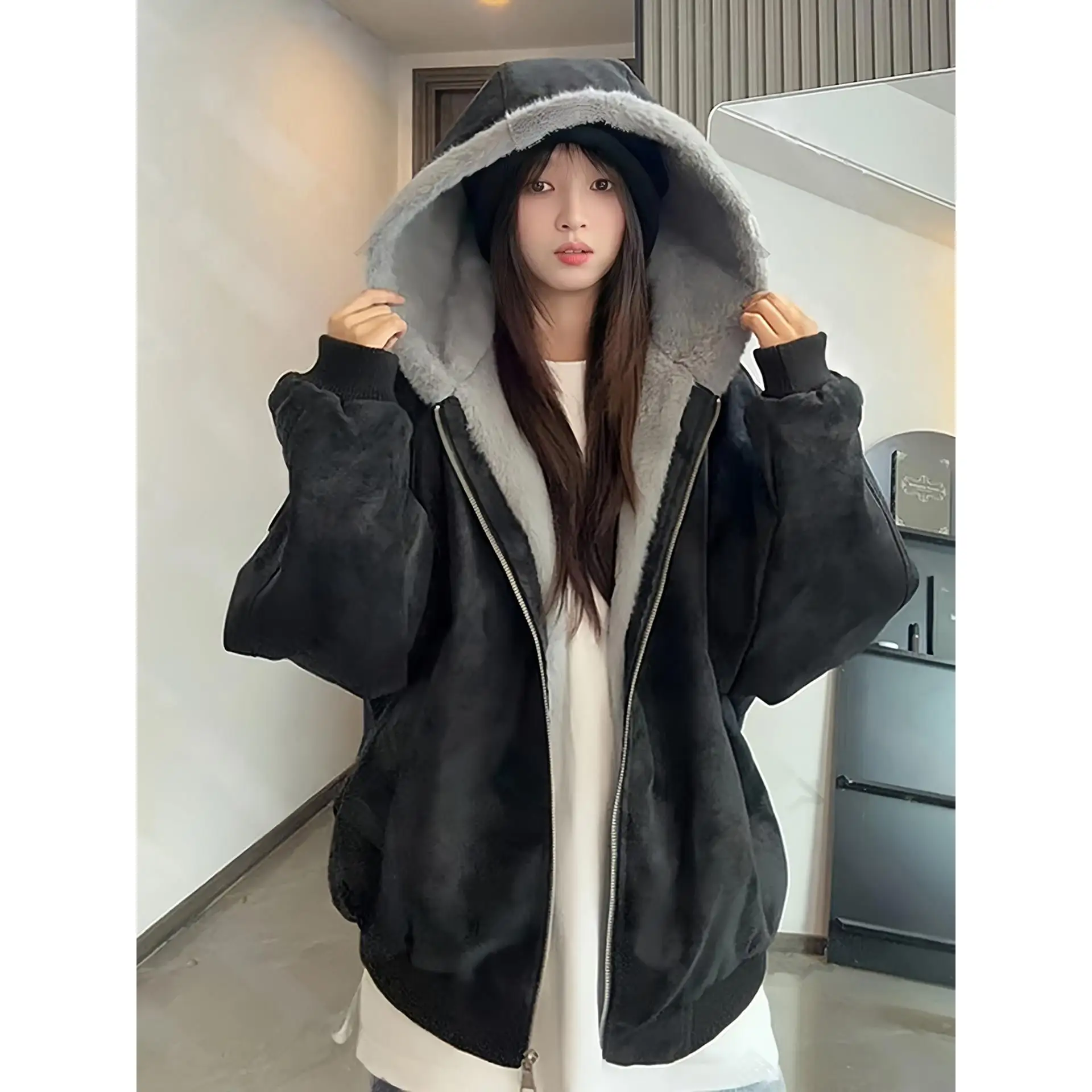 

Мужская утепленная куртка с капюшоном на флисовой подкладке из искусственной кожи, осенне-зимнее пальто с меховым воротником, американская утепленная хлопковая куртка