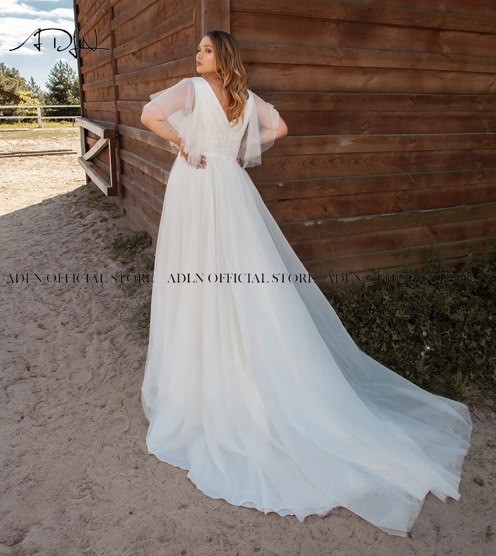 Elegant Flare Sleeves Plus Size Bridal Gown V Neck Customized A-line Wedding Dress Oversize Lace Bride Dresses Vestido de Novia