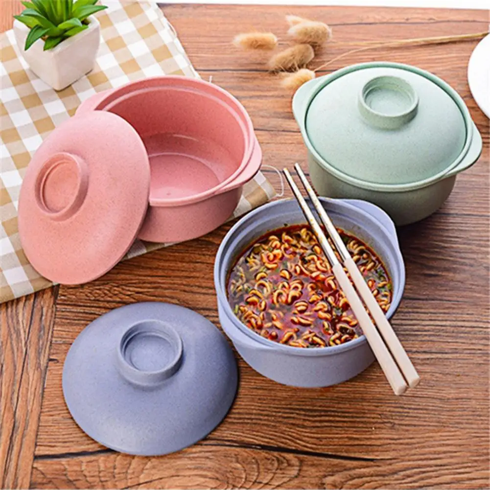 Instant Noodles Bowl Wear-resistant With Lid Plastic Salad Rice Bowl Tableware Ramens Rice Cold Noodle Bowl Cup For Cereal
