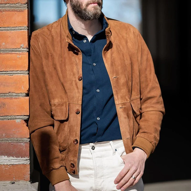 

Spring Fall New Casual Men's Jacket Coats Solid Color Lapel Button-up Long Sleeve Vintage Outerwear Men Stylish Slim Jackets