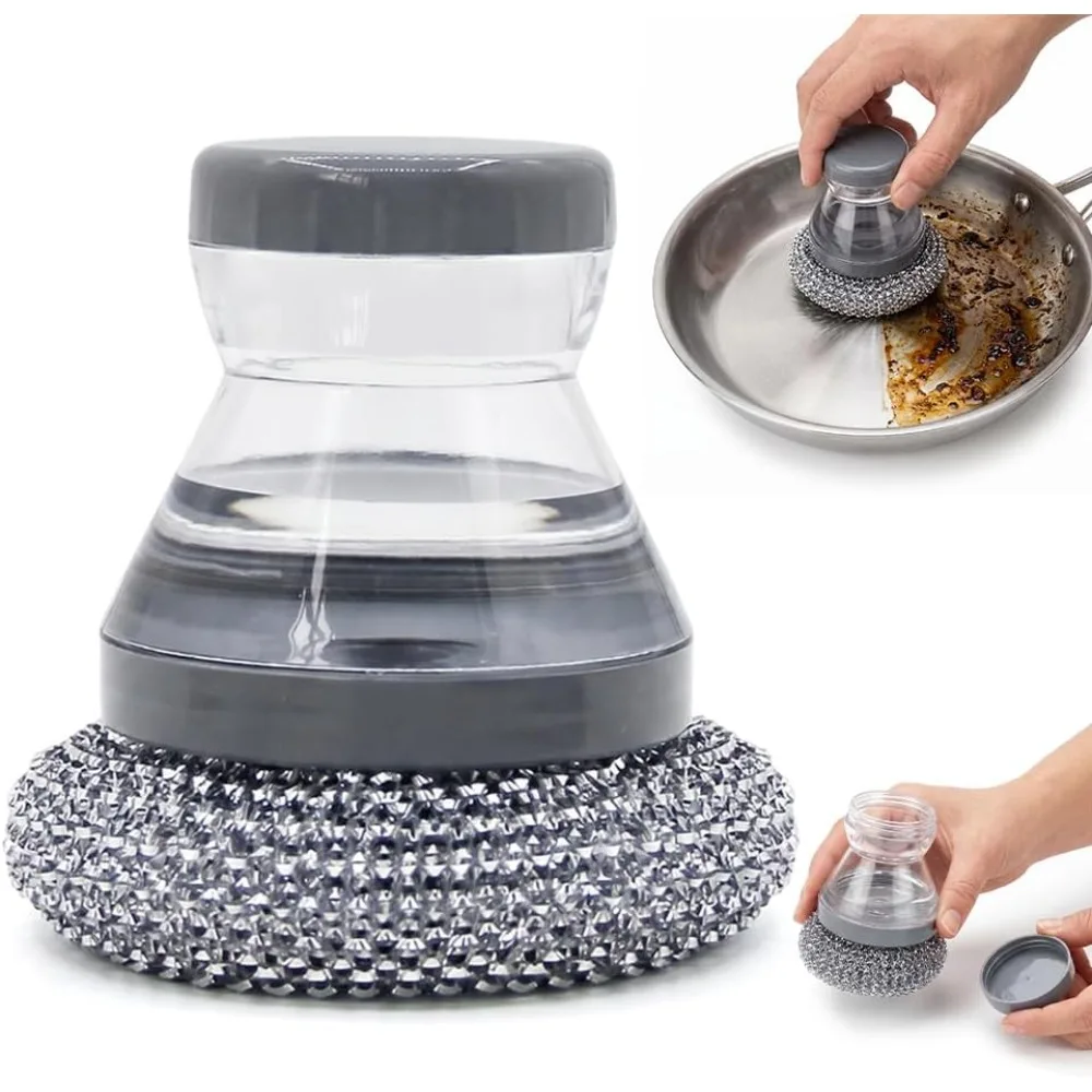 Brosse de nettoyage de cuisine avec distributeur de savon Comfort Grip, brosse à vaisselle avec poignée distributeur de savon, pour les résidus tenaces sur les casseroles et les poêles