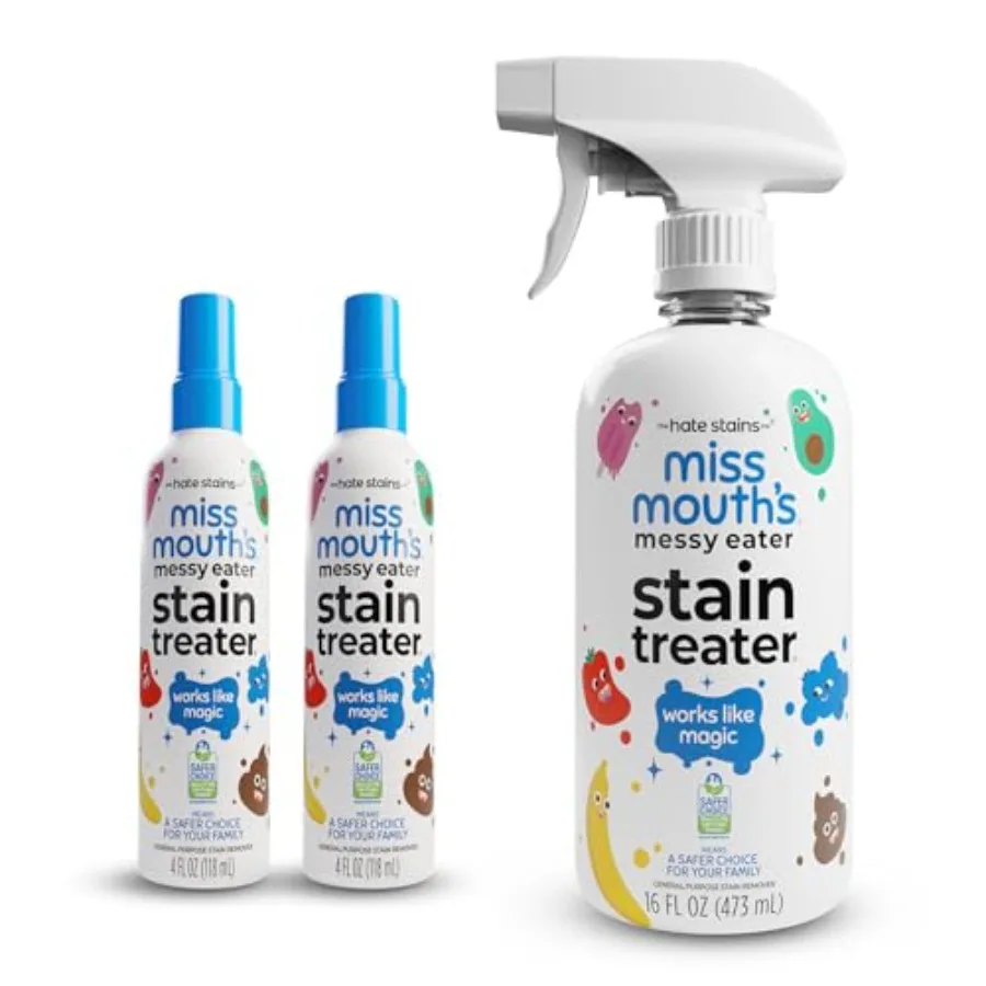

Miss Mouth's Messy Eater Stain Treater - 4oz 2-Pack and 16oz Spray Bottle - Laundry Spot Cleaner for Clothes, Carpet and Uphols