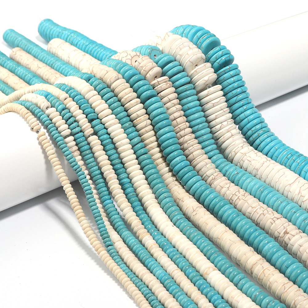 Blue/White Turquoise Stone Natural Stone Beads Flat Round Loose Spacer Beads For Jewelry Making DIY Bracelet Necklace Accessorie