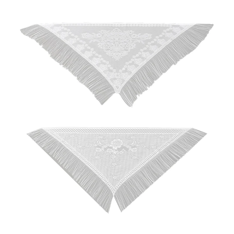 

652F All Matching Lace Shawl with Tassels Seethrough Triangular Shoulder Wrap Cover Up Scarf for Women All Mathing Wardrobes