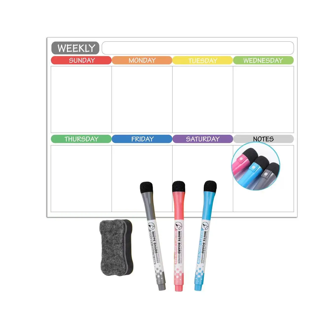 1 Set of Calendar Erasable Monthly and Weekly Schedule Magnetic Whiteboard Dry Erase Whiteboard Refrigerator Sticker Message Boa