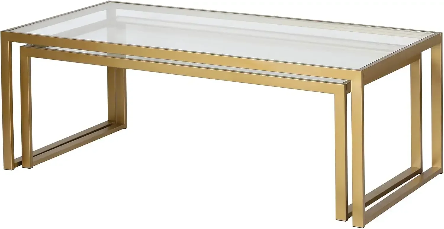 Rectangular Nested Coffee Table in Brass, Modern coffee tables for living room, studio apartment essentials