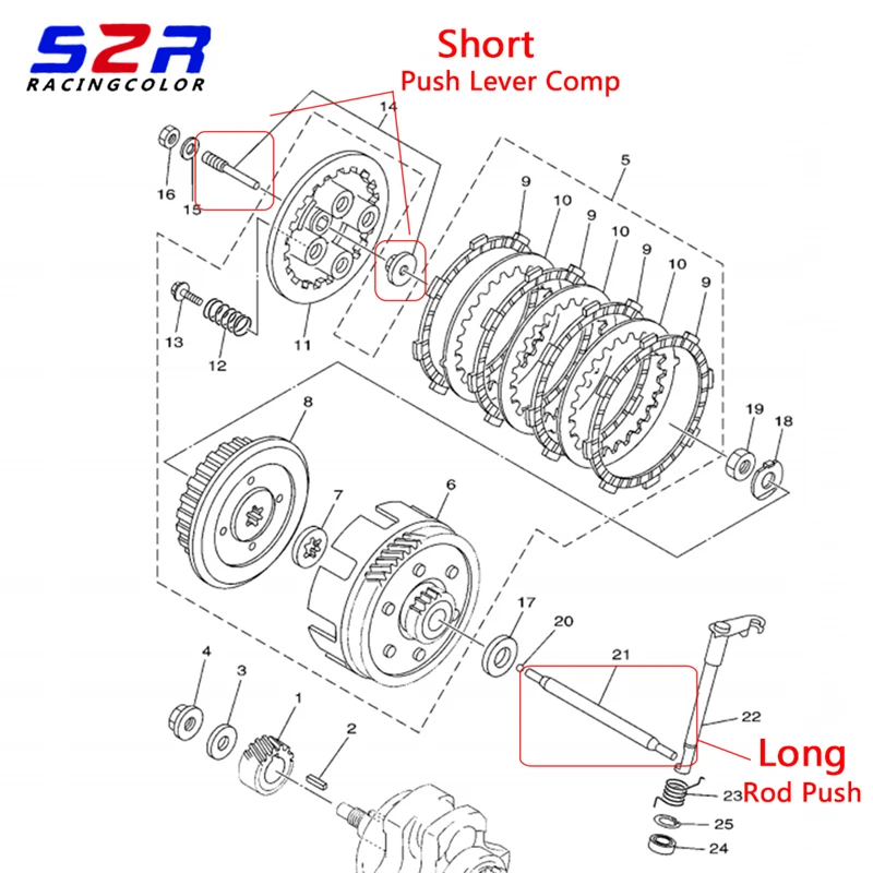 S2R Motorcycle Clutch Rod Push Lever Comp for YAMAHA YBR125 YBR YB 125 Original Bick Parts Putt Short and Long Clutch Putter