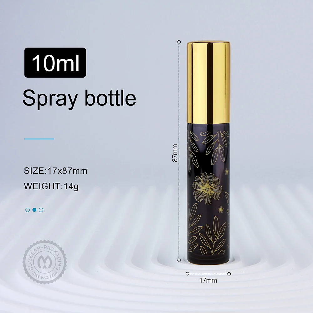 100 Pcs/Lot 10ml Perfume bottles Flower Printing Perfume Refill Bottle Electroplate Empty Glsss Spray Bottle For Travel