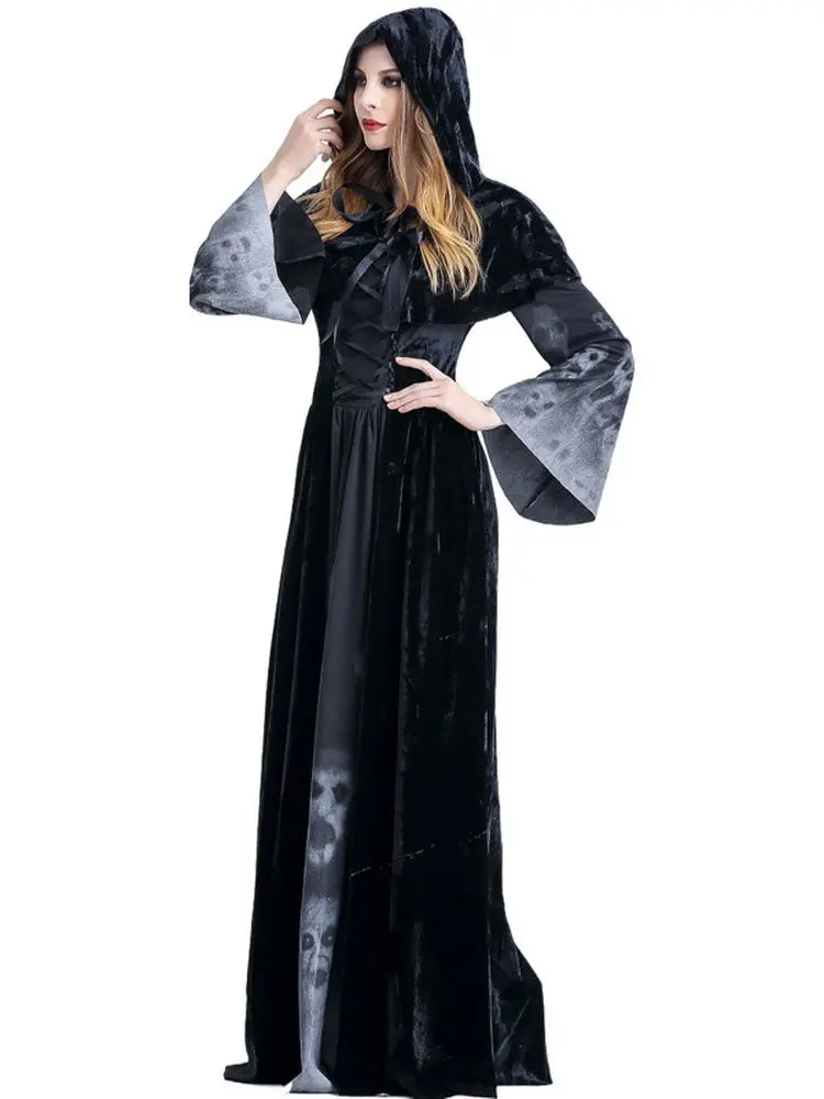 Gonna da strega gotica Sle loween Diavolo Mantello con cappuccio Abito magico Costume da donna Demone Giacca a vento Primavera Faion