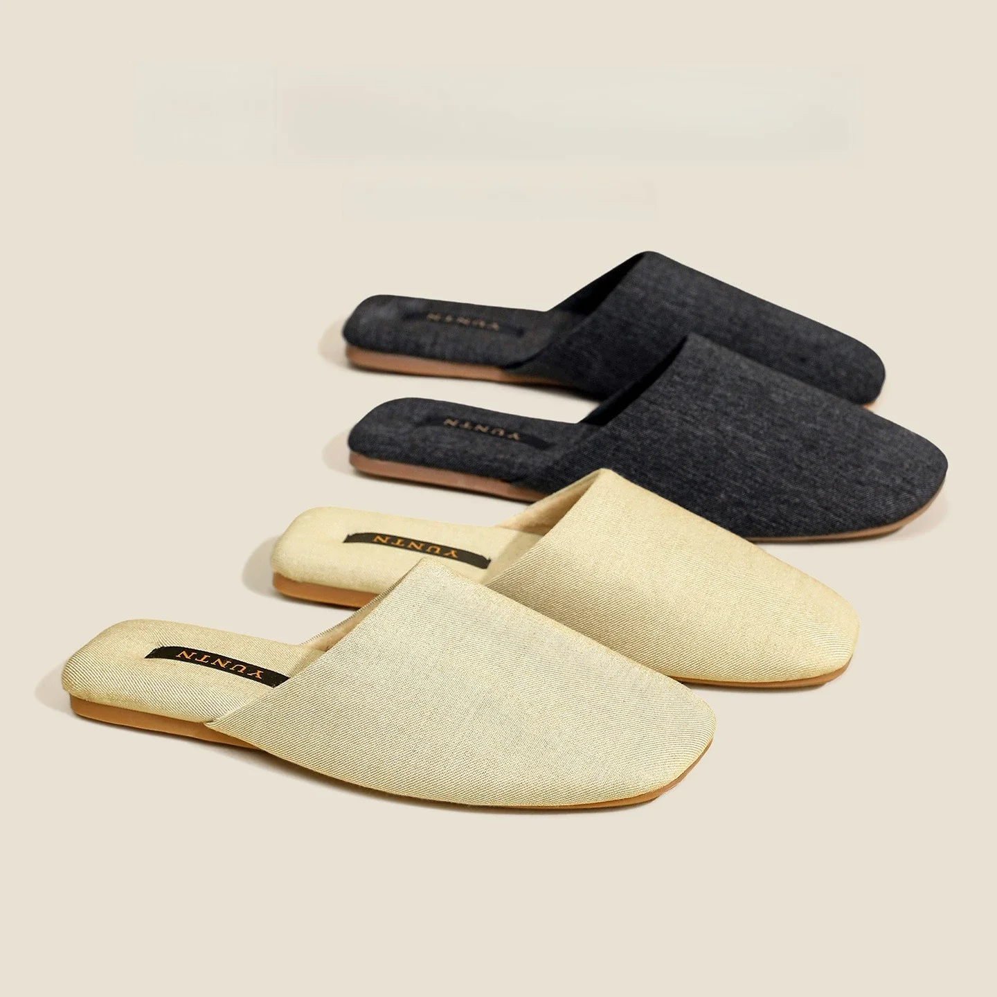 

Autumn Winter Imitated Denim Solid Color Fleece Lined Women's Cotton Home Slippers Couple Style Indoor Non Slip Lightweight Men