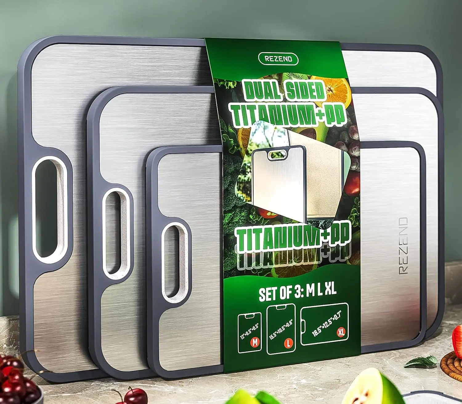 

Titanium Cutting Board Set of 3, Dual Sided Design Non Toxic Cutting Boards for kitchen Beyond Food-Grade Chopping Board