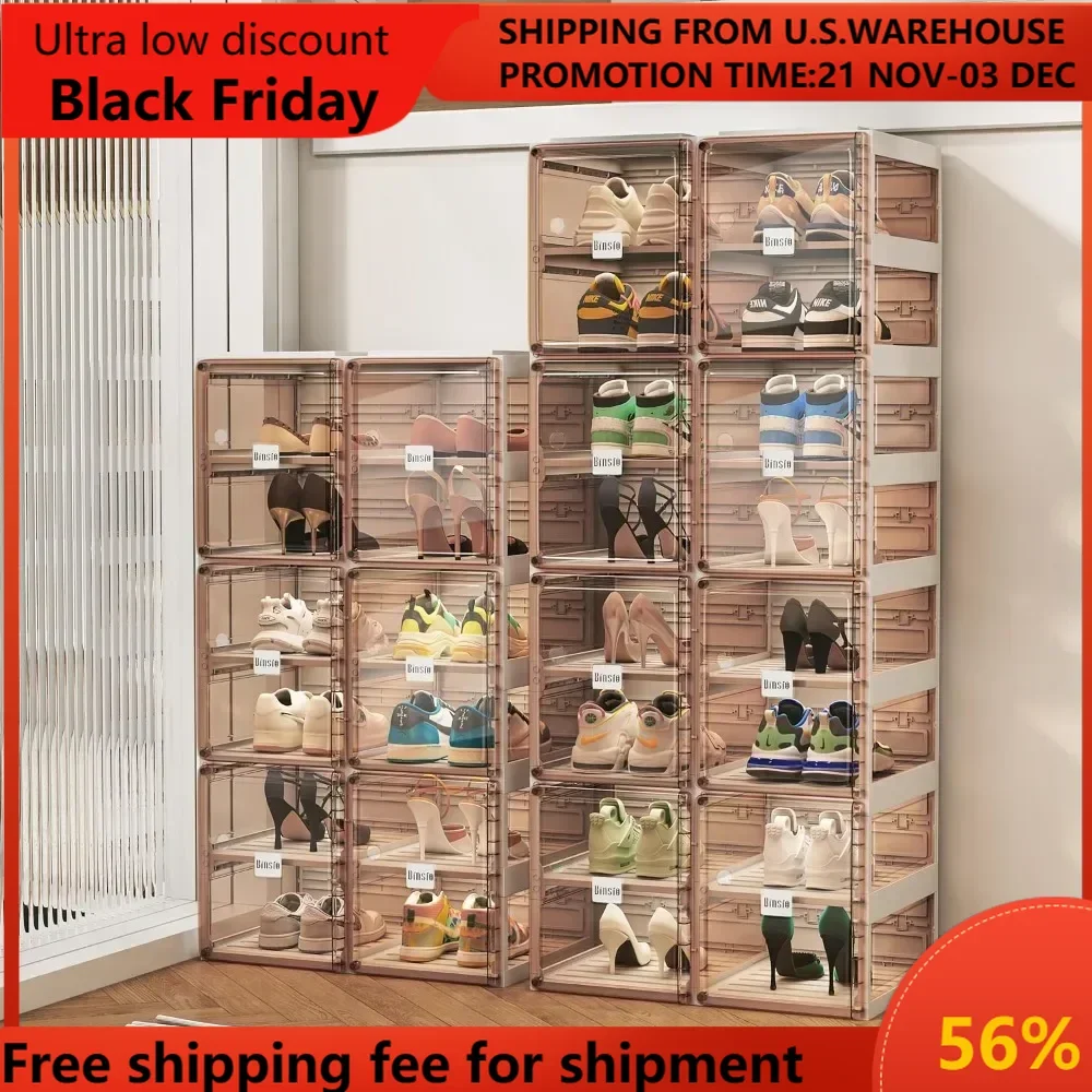 Shoe Rack Closet Organizer and Storage, Portable for Entry Way, Foldable Boxes, Fast Easy Assemble Cabinet, One Piece Sturdy