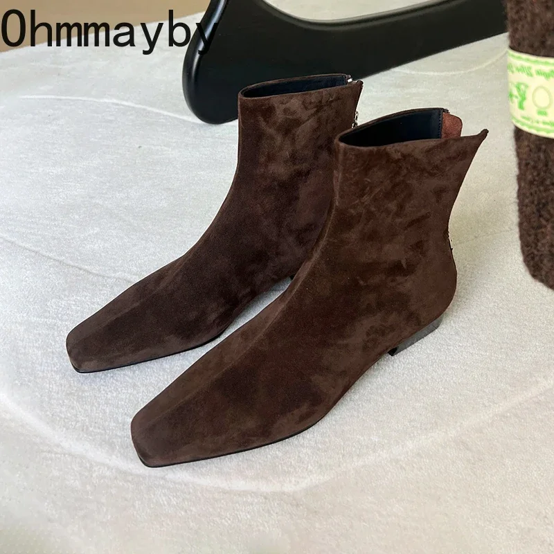 Zimowe krótkie pluszowe damskie botki modne kwadratowe Toe krótkie botki damskie eleganckie niskie obcasy Largas botki