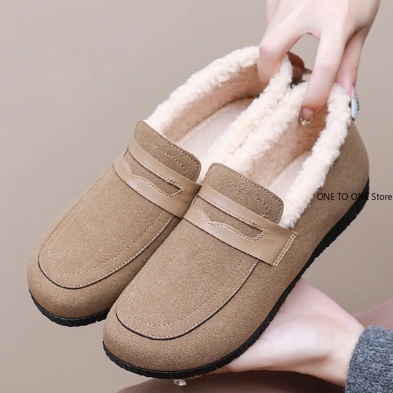 

Casual Lambswool Loafers Women Flats Belt Strap Shoes Winter Furry Shoes Ladies Cotton Mocasines Warm Slip On Sheep Fur Boots