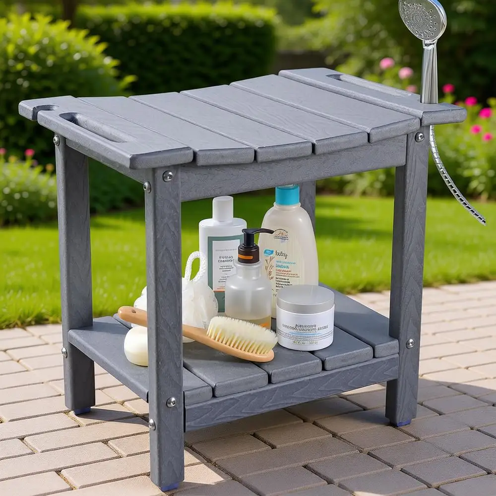 

Прочная водонепроницаемая скамья для душа из HDPE с полкой для хранения, сиденье 18,7 дюйма, выдерживает до 350 фунтов, подходит для использования в помещении и на улице.