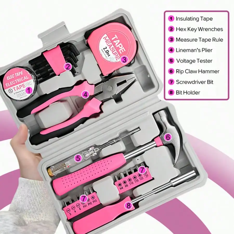 مجموعة أدوات بلاستيكية من سبائك الوردي مكونة من 24/46 قطعة للصيانة اليومية للمنزل #4