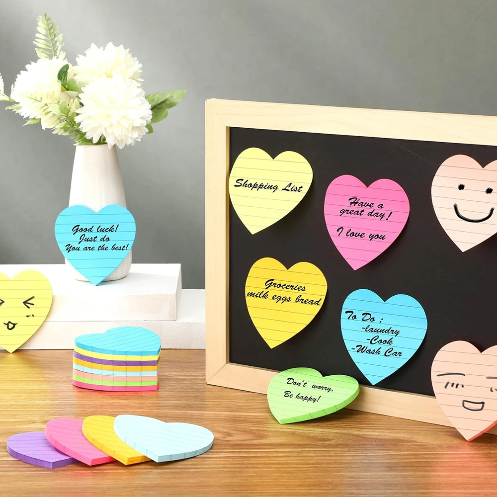 8 Colors Sticky Notes Notepad Office Bookmark Cute Heart Shaped Lines Sticky Notes Posted It Stickers Supplies Stationery