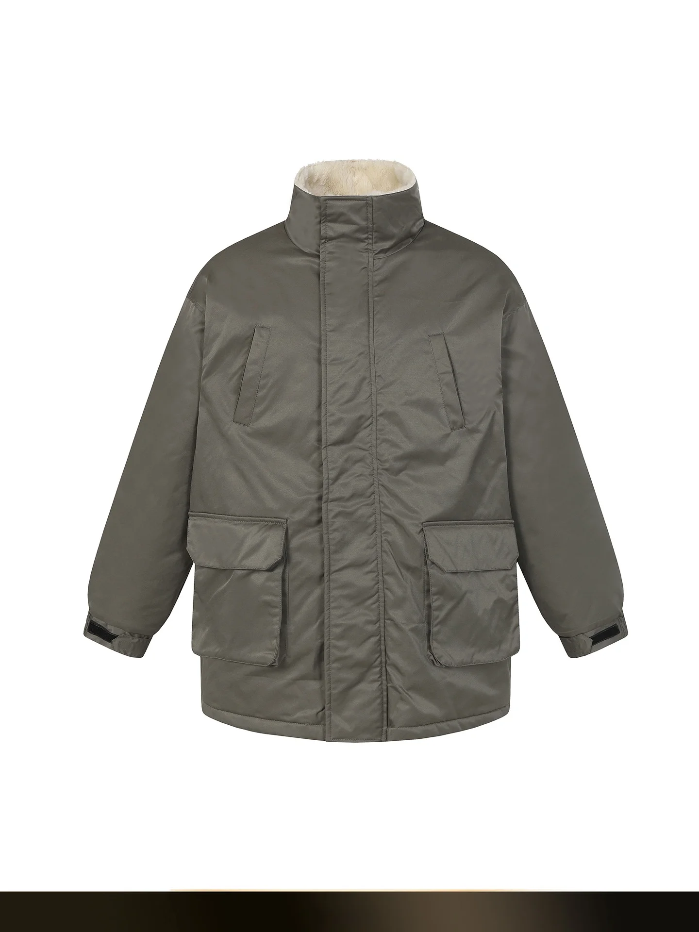 

Nted American Retro Simple Lamb Fur Collar Cotton Jaet Winter Loose Warmth Insulation Medium Length Cotton Coat Outerwear