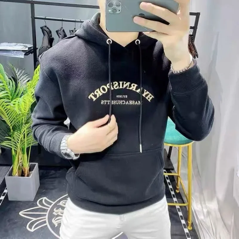 Black Graphic Hooded Slim Fit Sweatshirt for Men Hoodies Male Clothes 90s Vintage Cheap High Quality Overfit Novelty and Simple