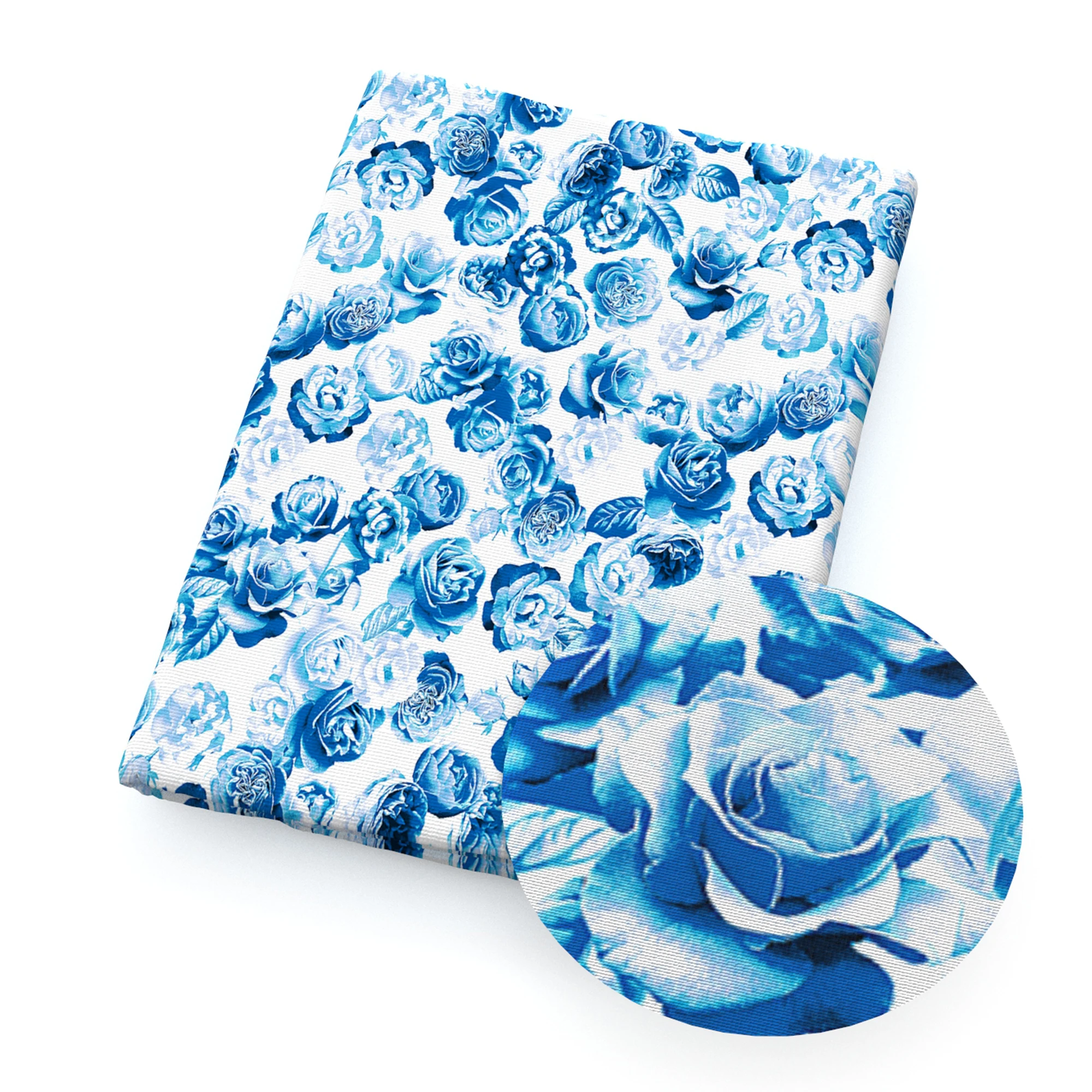 50*145cm Blue Leaves Flowers Floral 100% Pure/Polyester Cotton Satin Material Patchwork Sewing Fabric Quilt Needlework DIY Cloth