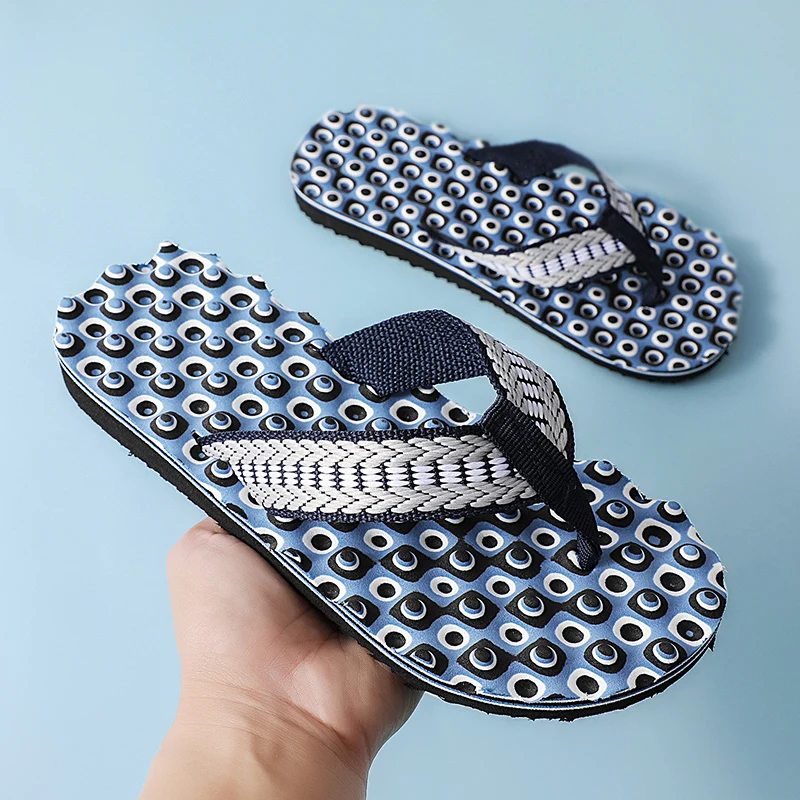 

HKDQ модные синие тапочки для мужчин, шлепанцы, нескользящие уличные пляжные шлепанцы, удобные повседневные тапочки, мужские легкие мужские шлепанцы