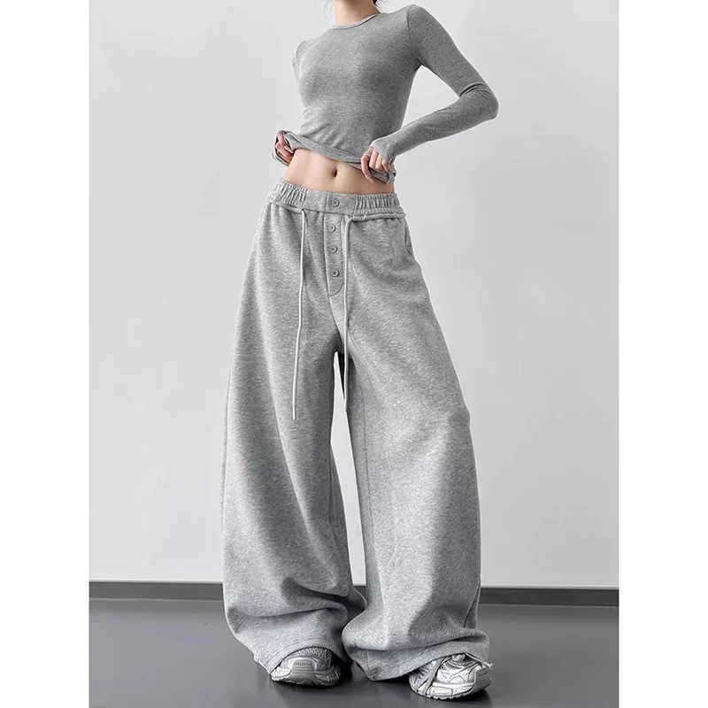 ZHIZOU Women Gray Baggy Pants Oversize Hiphop Sweatpants Scimitar Pants Harajuku Japanese 2000s Style Y2k Vintage Dance Trousers