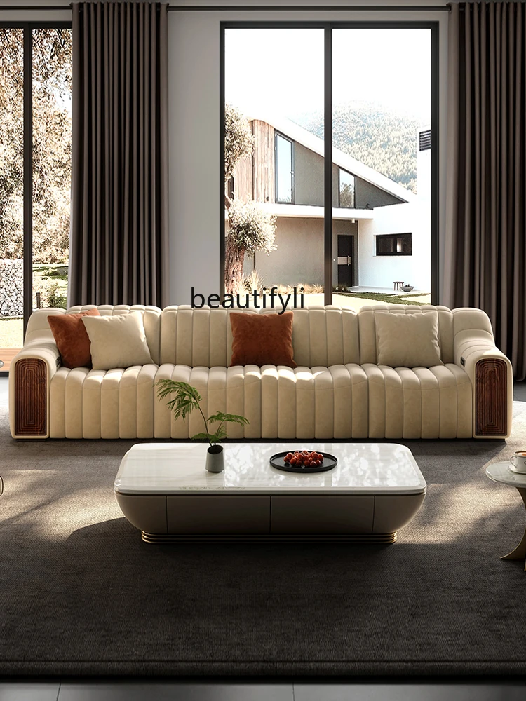 Solid wood fabric sofa, large flat-floor villa designer Italian minimalist living room multi-functional electric sofa