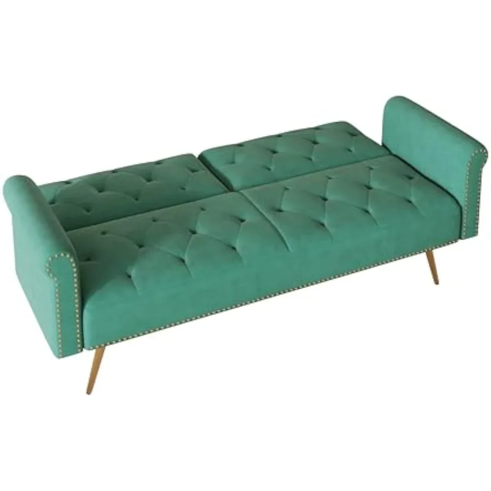 سرير أرائك فوتون، سرير أريكة فوتون للنوم مع مسند ظهر قابل للتعديل، ديكور رأس الأظافر وأرجل ذهبية أنيقة، أريكة غرفة المعيشة #2