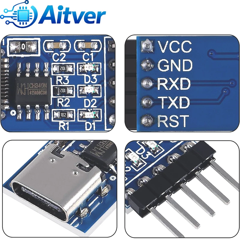 FT232RL CH340N Type C USB to TTL UART Module 3.3V 5V Serial Adapter with Dupont Cable for Arduino ESP32 ESP8266 STM32