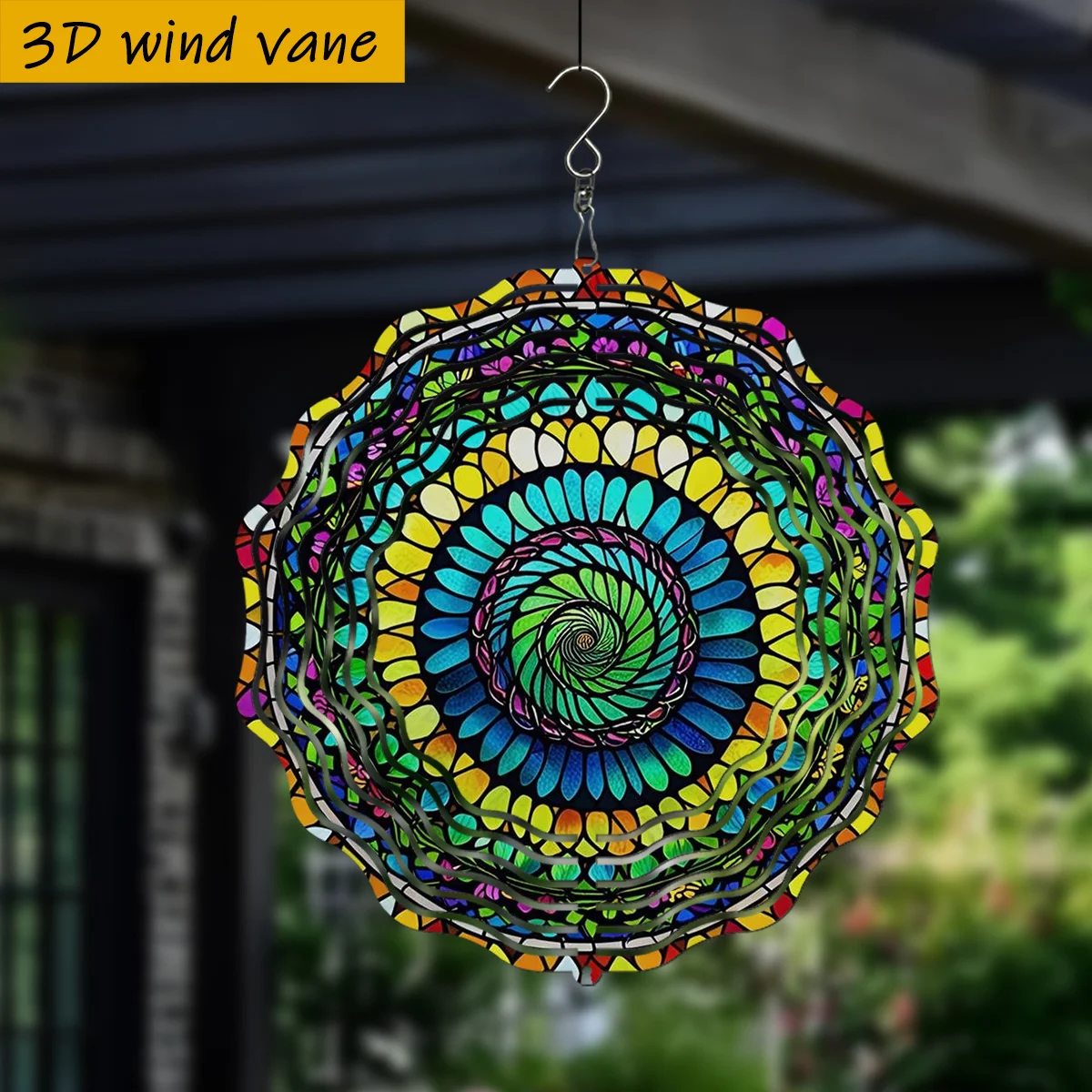 3D Colorful Swirl Pattern Wind Spinner - 10 Inch Metal Art with 360 Swivel Hook for Christmas Halloween Garden Patio Gift